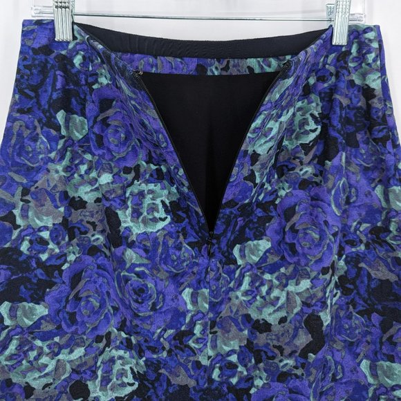 Talbots Pencil Skirt 6 Purple Green Black Floral Watercolor Roses Lined Zip Back - Picture 9 of 11